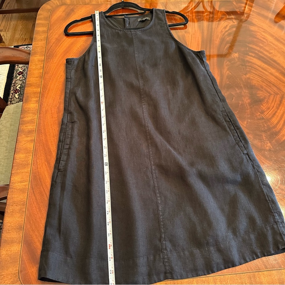 Like New J.Crew Linen Shift Dress Black Sleeveless Button Back Pockets Small - Picture 8 of 11